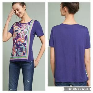 Anthropologie Maeve Maddie Blue Paisley Floral Striped Top Medium Layered Boho